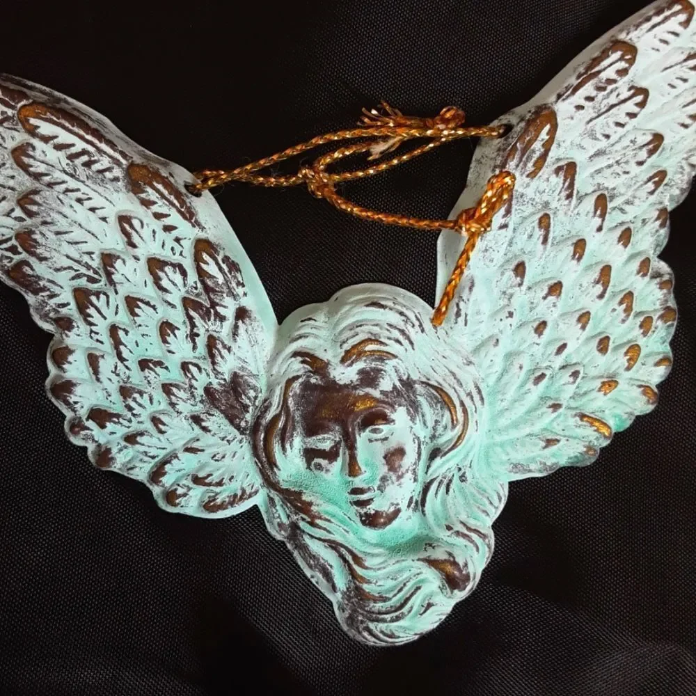 Vintage Verdigris Pressed‎ Tin Angel Tree Ornaments